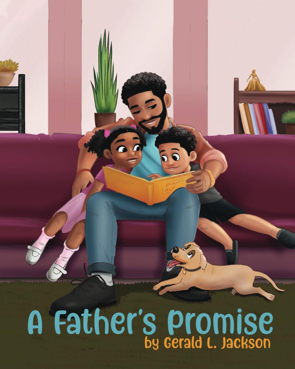 Father hugging his young daughter and son